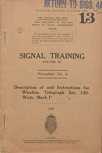 Signal Training Volume III, Pamphlet No. 6, Wireless Telegraph Set 120-Watt Mark I, 1925 - Title page.jpg