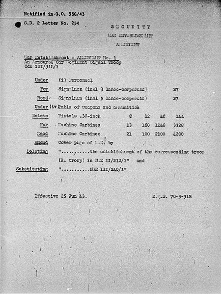 Armoured Car Regiment Signal Troop WE III 31B 1 - Amendment 1 - page 1.jpg