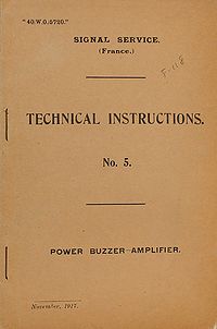 Signal Service (France) Technical Instructions No. 5 Power Buzzer-Amplifier, November 1917 - Title page.jpg