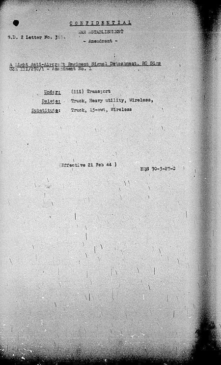 Light Anti-aircraft Regiment Signal Detachment WE III 27C 1 - Amendment 1 - page 1.jpg