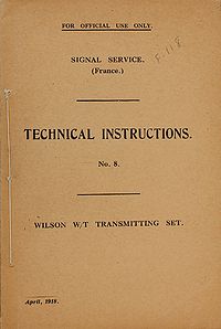 Signal Service (France) Technical Instructions No. 8 Wilson WT Transmitting Set, April 1918 - Title page.jpg