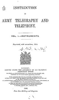 Instruction in Army Telegraphy and Telephony Volume I - Instruments, 1914 - Title page.jpg