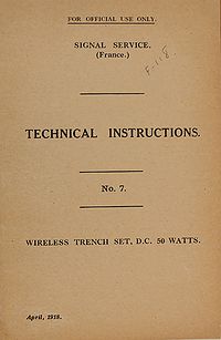Signal Service (France) Technical Instructions No. 7 Wireless Trench Set, DC 50 Watts, April 1918 - Title page.jpg