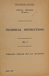Signal Service (France) Technical Instructions No. 7 Wireless Trench Set, DC 50 Watts, April 1918 - Title page.jpg